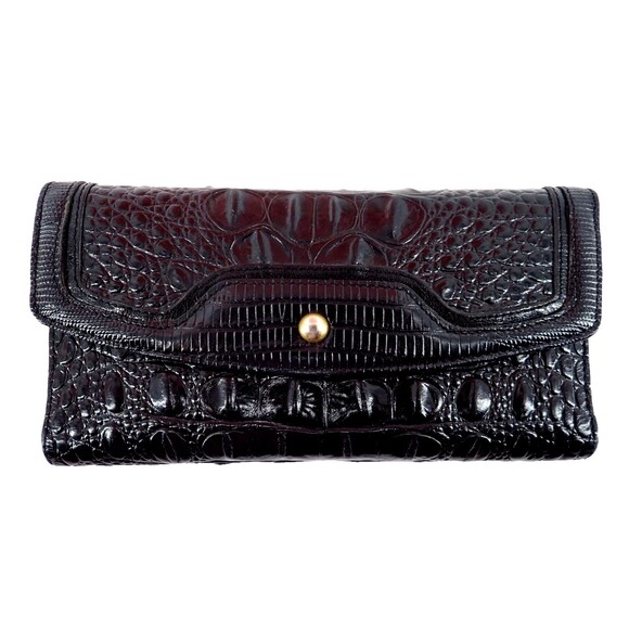 Brahmin Black Leather Credit Card Checkbook Photo Tri-Fold Wallet Mint! - Picture 2 of 15